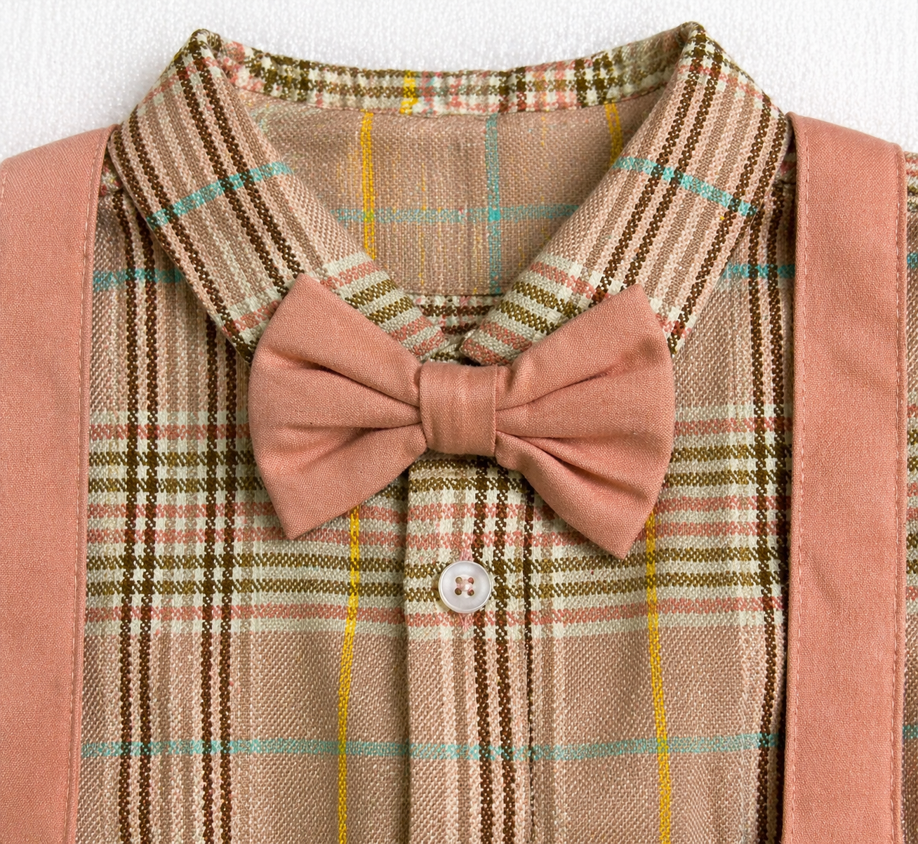 Baby Boys Suspender Shorts Outfit Set with Cap & Bow Tie – Peach Formal Party Wear - Image 5