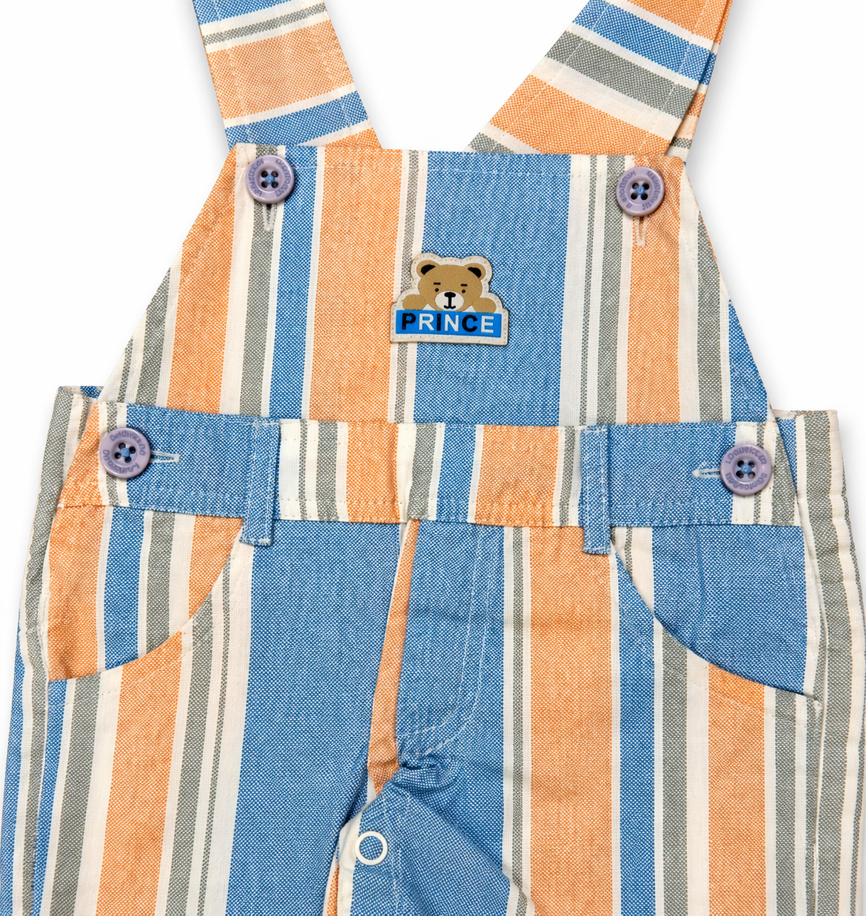 Baby Boys Striped Dungaree Romper Set with T-Shirt – Peach & Blue Casual Outfit - Image 6
