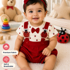 Baby Girls Ladybug Print Suspender Romper Outfit