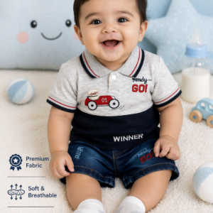 Baby Boys Racing Car T-Shirt & Denim Shorts Set – Casual Summer Outfit