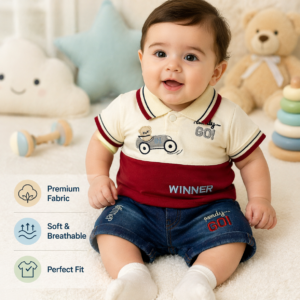 Baby Boys Racing Car Polo T-Shirt & Denim Shorts Set – Casual Summer Outfit