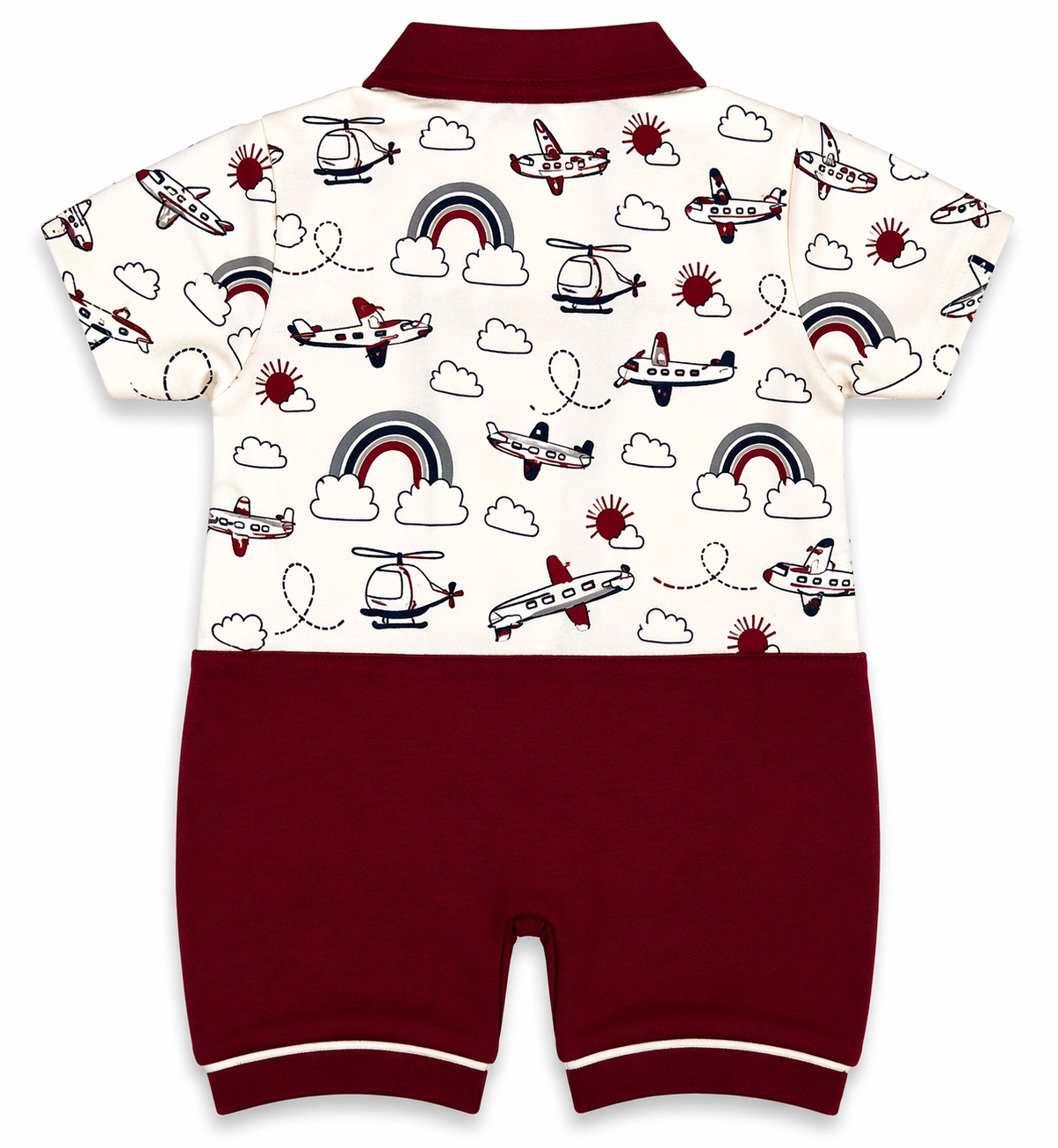 Baby Boys Pilot Theme Romper Suit – Airplane Printed Maroon Casual Outfit - Image 3