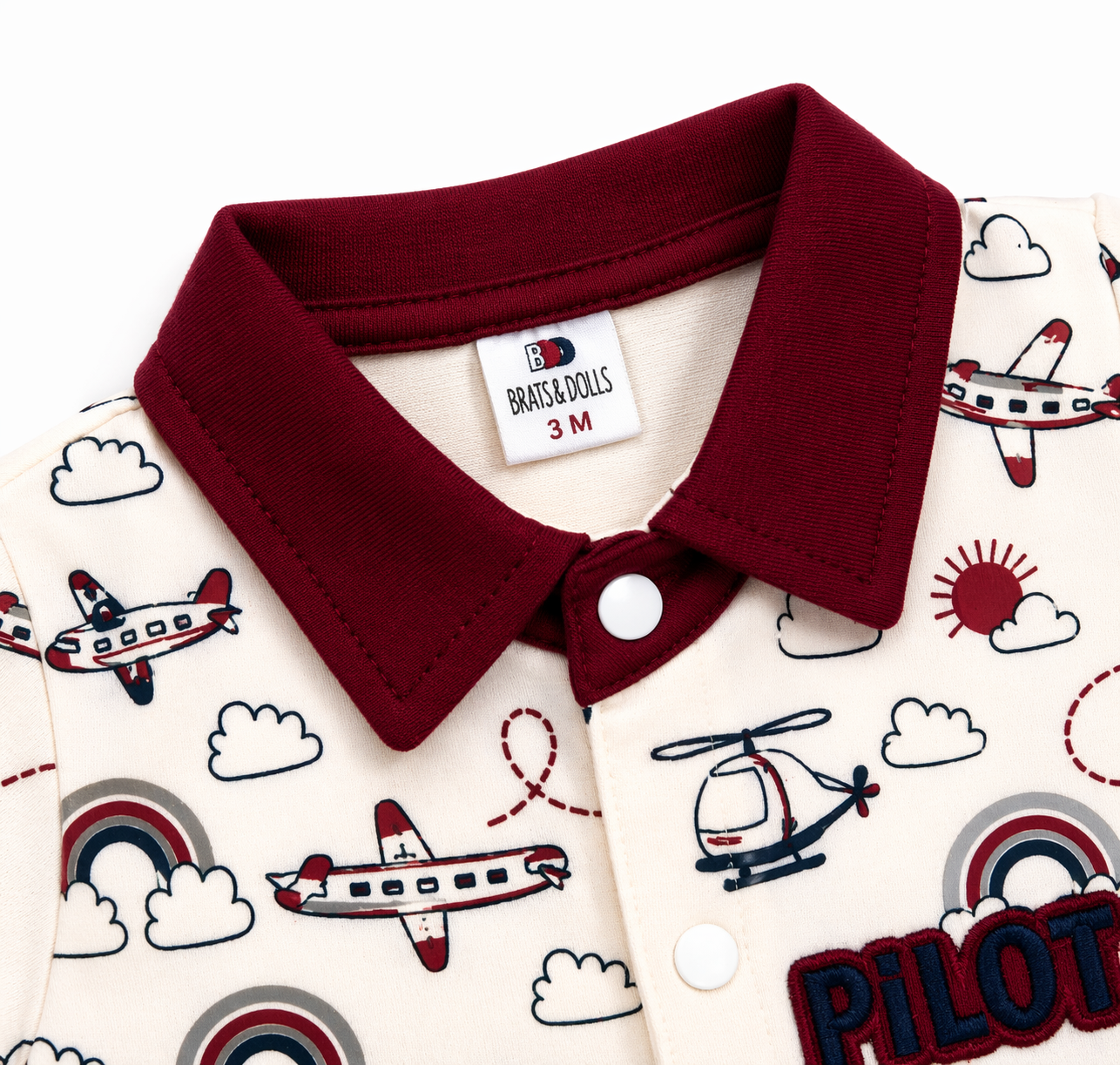Baby Boys Pilot Theme Romper Suit – Airplane Printed Maroon Casual Outfit - Image 4