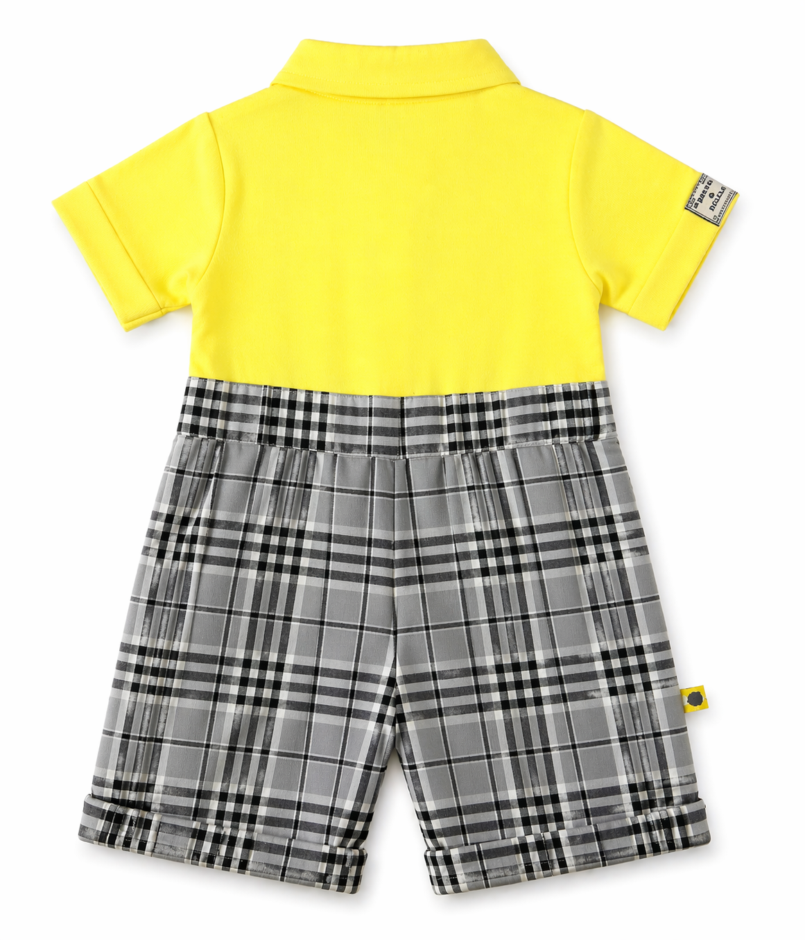 Baby Boys Yellow Plaid Suspender Shorts Set with Bow Tie – Stylish Formal Outfit for Infants & Toddlers - Image 3