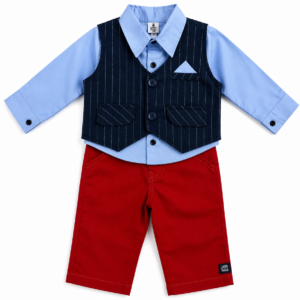 Baby Boys Formal Party Wear Dress Set with Waistcoat & Red Pants
