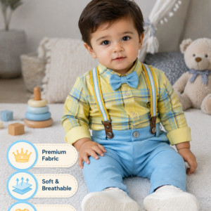 Baby Boys Formal Shirt & Suspender Pant Set with Bow Tie