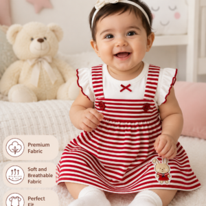 Baby Girls Red Striped Suspender Style Dress