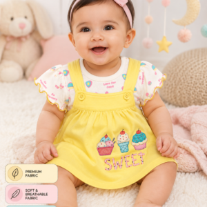 Baby Girls Sweet Ice Cream Print Dress – Yellow Casual Summer Frock