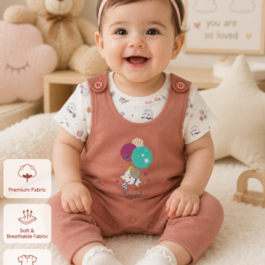 Baby Girls Magical Balloon Print Romper Suit – Soft Cotton Casual Outfit
