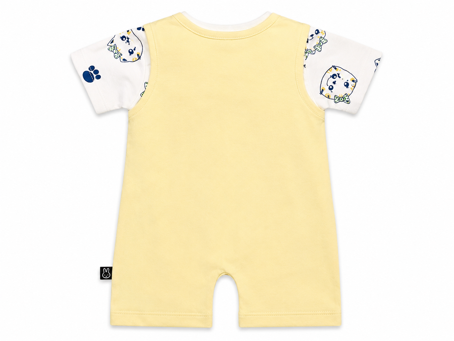 Baby Girls Happy Times Cat Print Romper Suit – Yellow Cotton Casual Outfit - Image 3