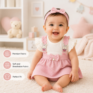 Baby Girls Pink Bunny Bow Dress – Cute Party Wear Frock