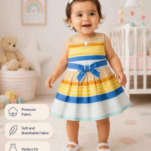 Rainbow Stripe Baby Girl Party Dress with Bow Belt