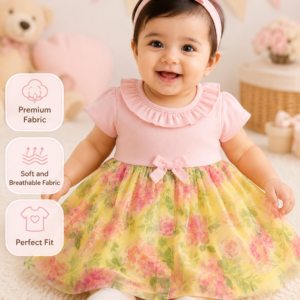 Baby Girls Pink Floral Party Dress with Bow
