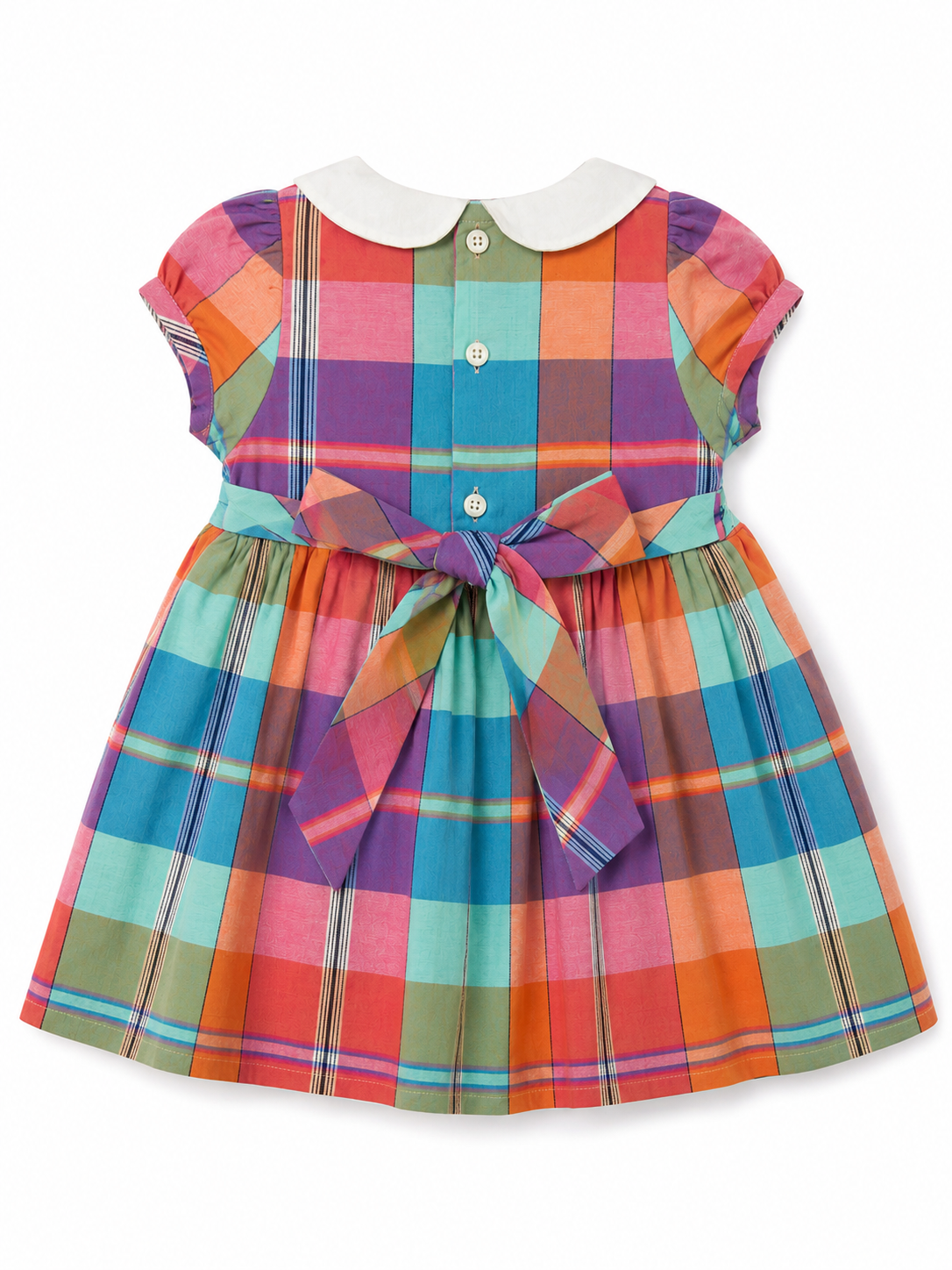 Colorful Plaid Baby Girl Party Dress with Peter Pan Collar & Bow - Image 3