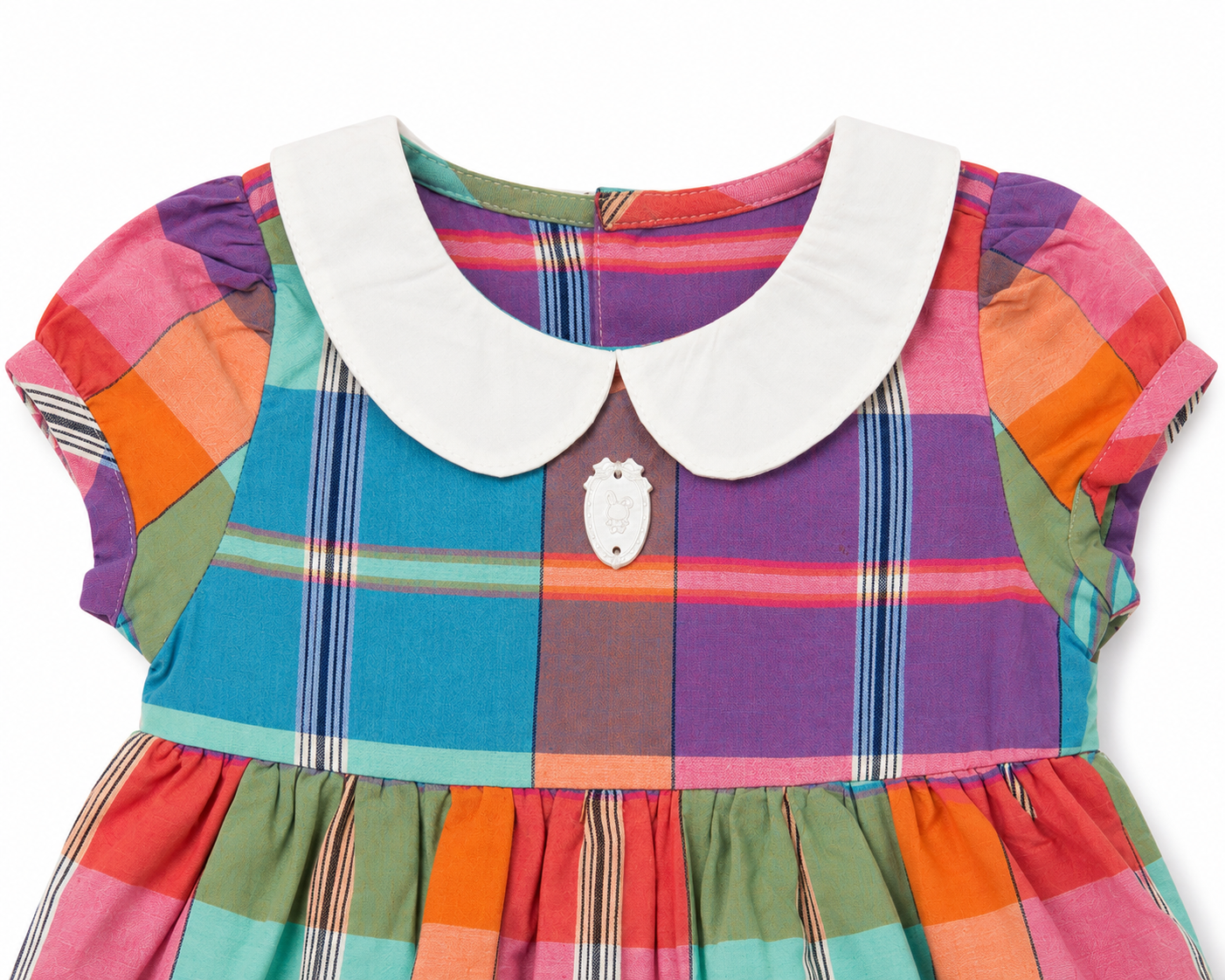Colorful Plaid Baby Girl Party Dress with Peter Pan Collar & Bow - Image 4