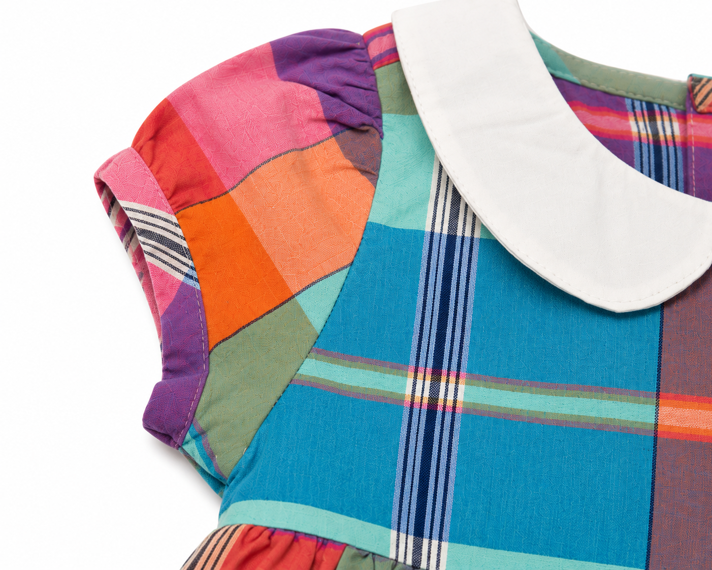 Colorful Plaid Baby Girl Party Dress with Peter Pan Collar & Bow - Image 5