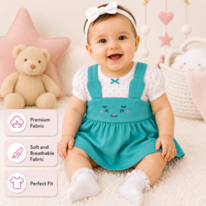 Cute Teal Bunny Baby Girl Dress with Headband