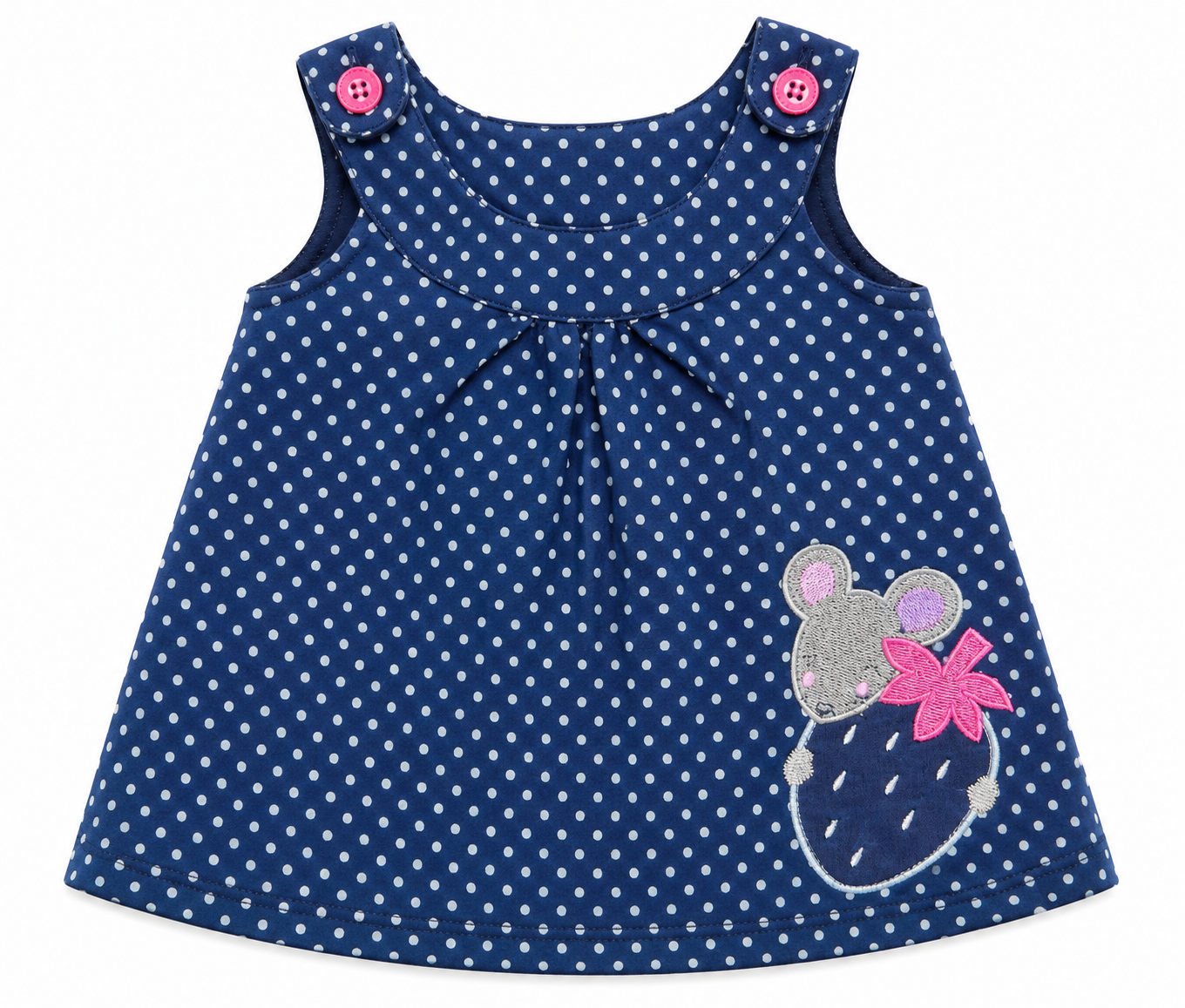 Baby Girls Navy Blue Polka Dot Dress with Pink T-Shirt & Headband Set - Image 3