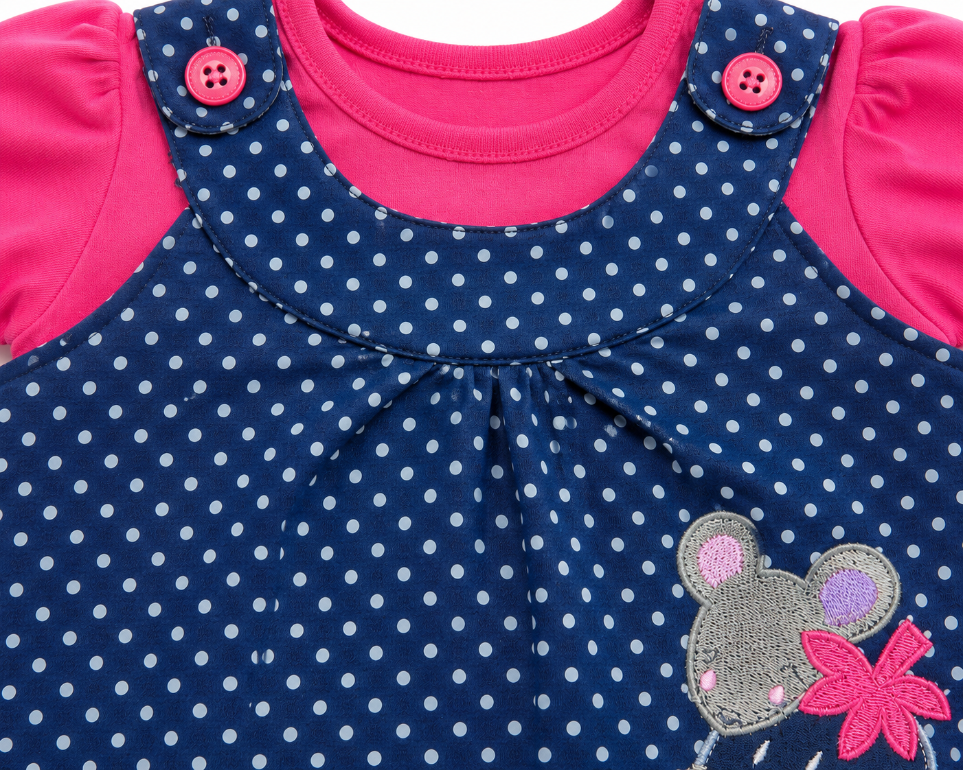 Baby Girls Navy Blue Polka Dot Dress with Pink T-Shirt & Headband Set - Image 5