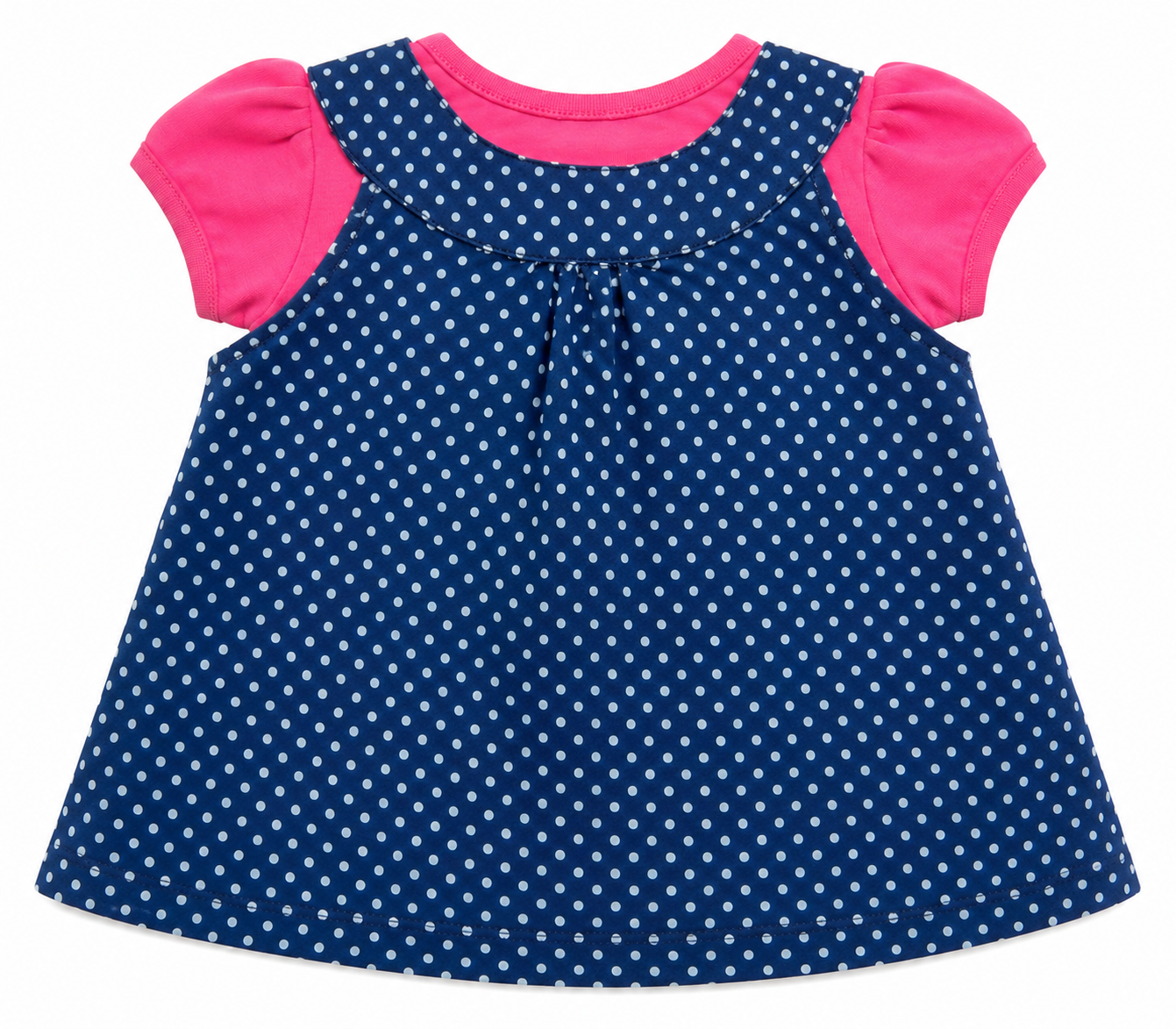 Baby Girls Navy Blue Polka Dot Dress with Pink T-Shirt & Headband Set - Image 6